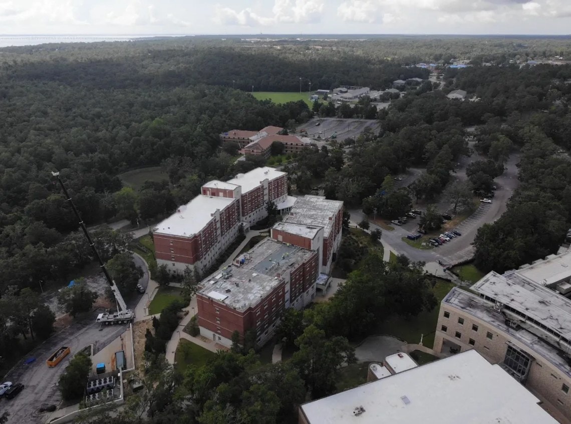 University of West Florida roofing project Pensacola Florida — aerial view 2